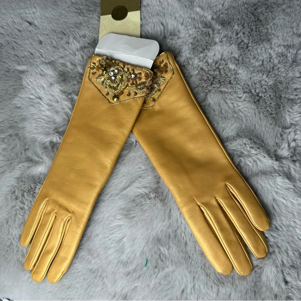 Target VINTAGE Y2K  100%Leather GoldBeaded Sequin Limited Edition2005 Gloves NWT